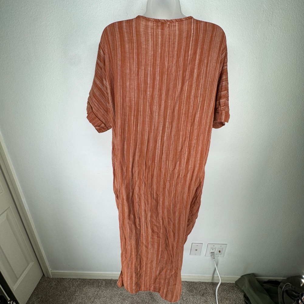 World Market Striped Caftan Maxi Dress Empire Waist One Size Earthy Oversized - Picture 8 of 9